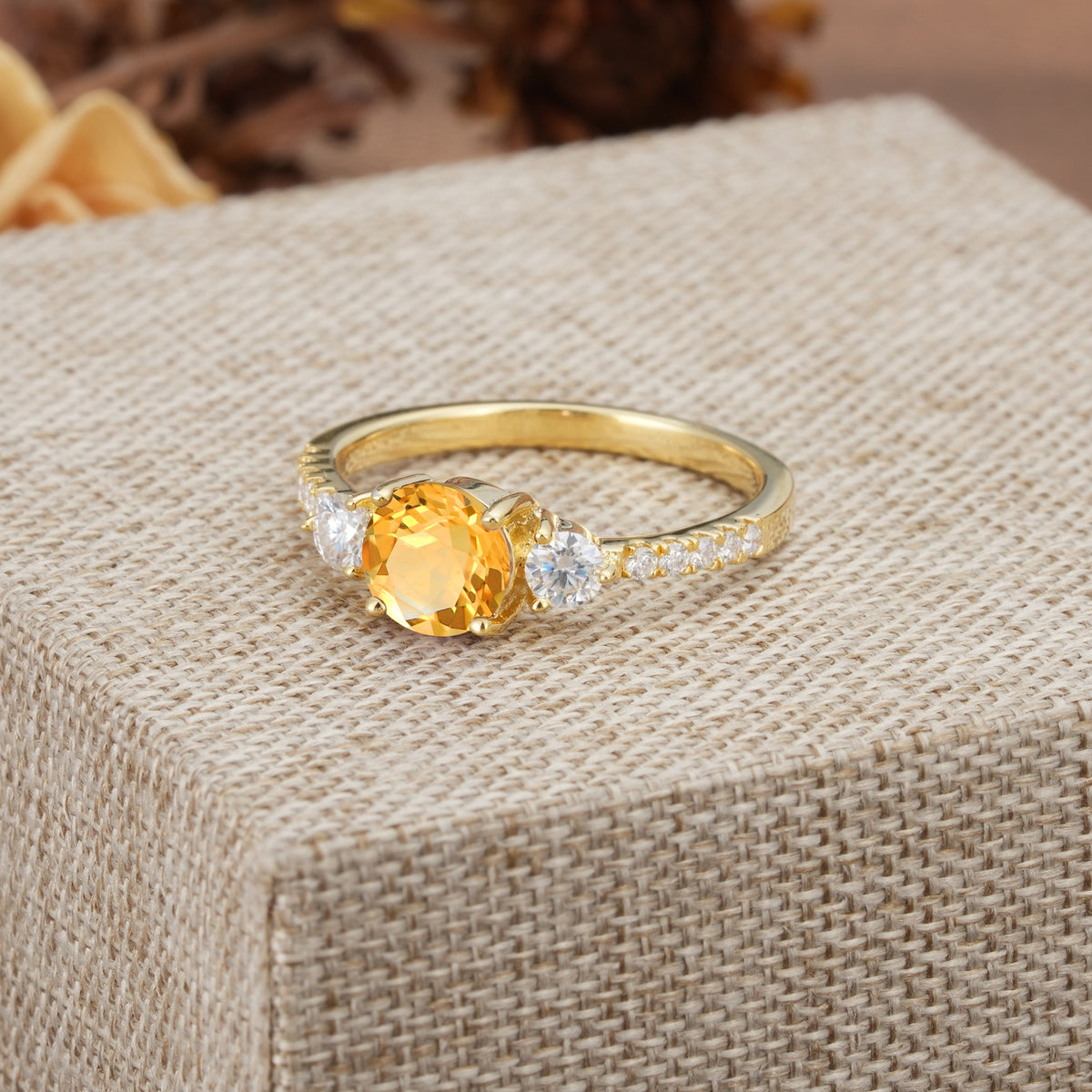 Classic 4 Prong Round Cut Citrine Engagement Ring - Additional view