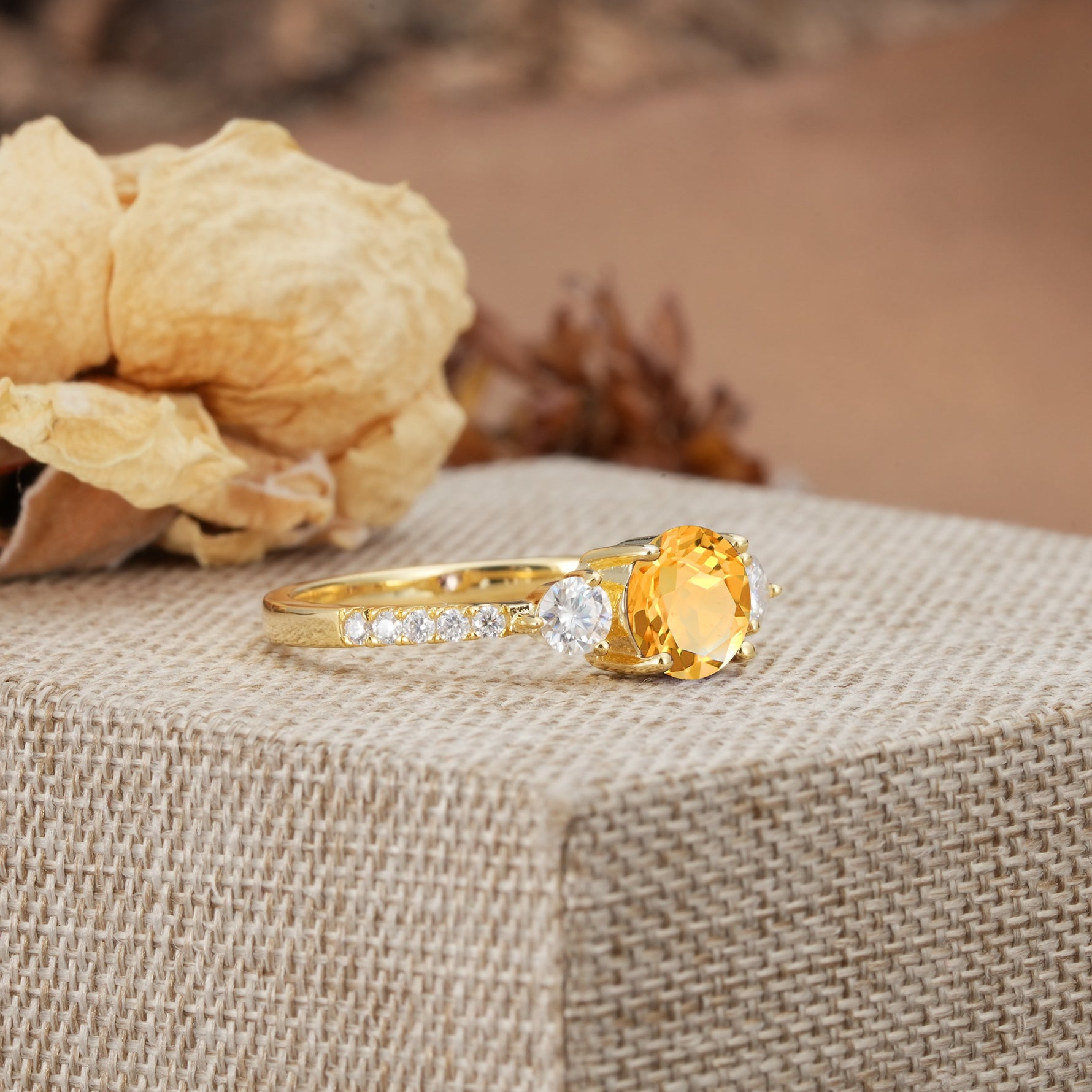 Classic 4 Prong Round Cut Citrine Engagement Ring - Additional view