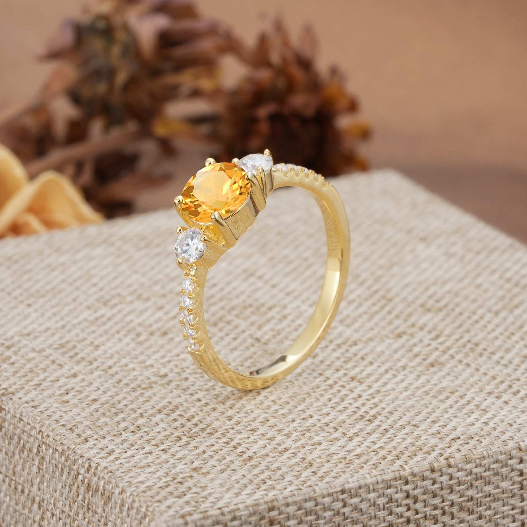 Classic 4 Prong Round Cut Citrine Engagement Ring - Additional view