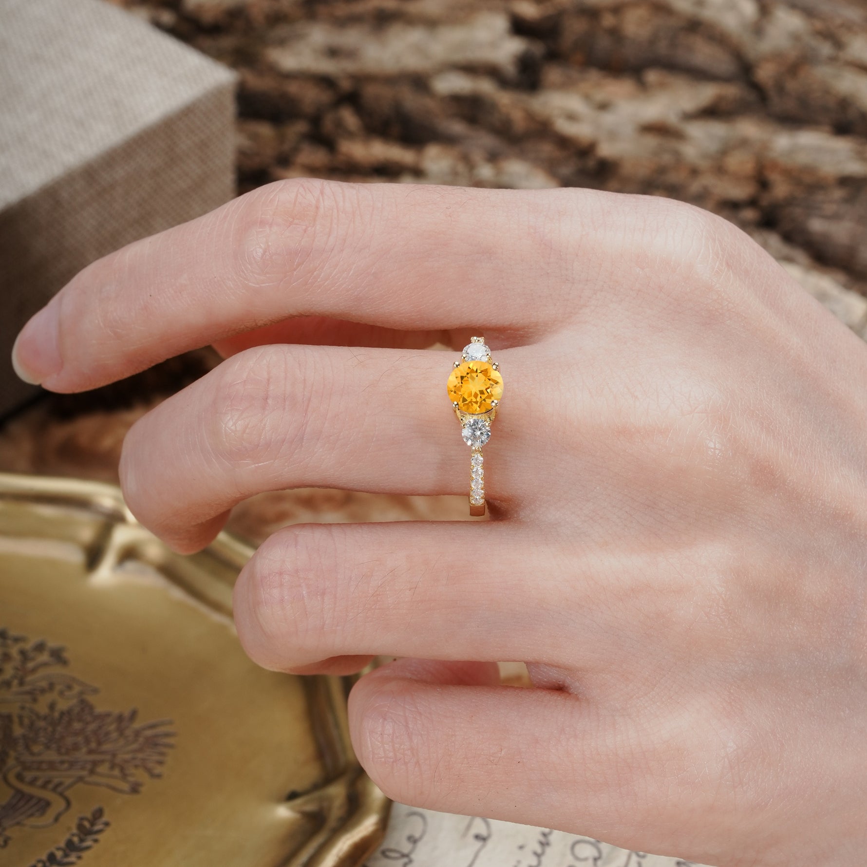 Classic 4 Prong Round Cut Citrine Engagement Ring - Additional view