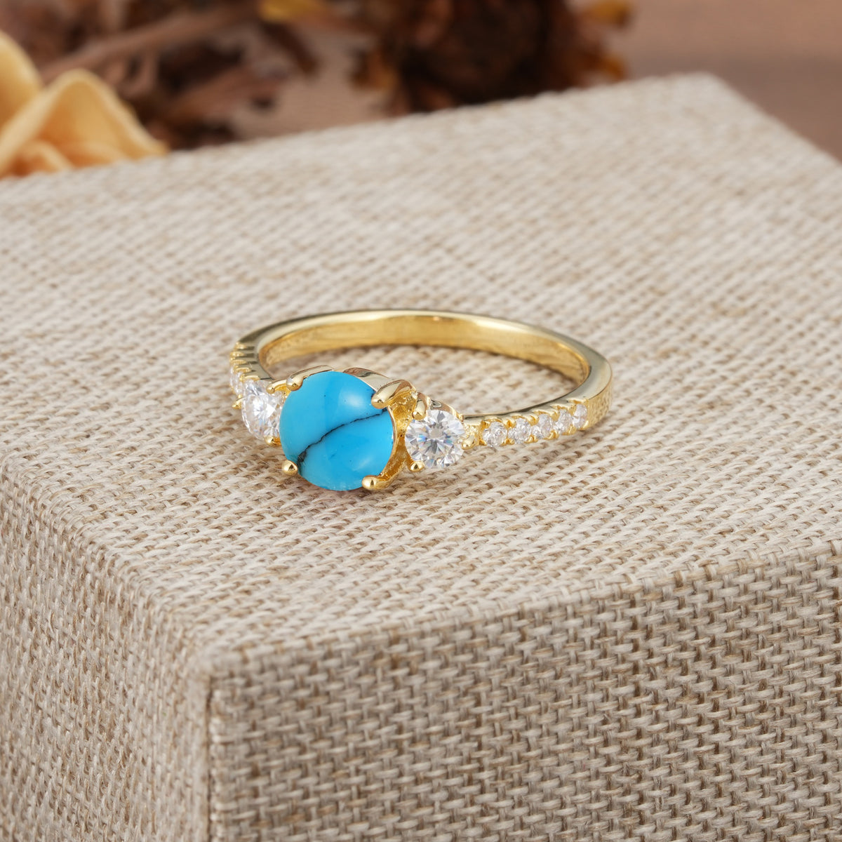 Classic 4 Prong Round Cut Turquoise Engagement Ring - Additional view