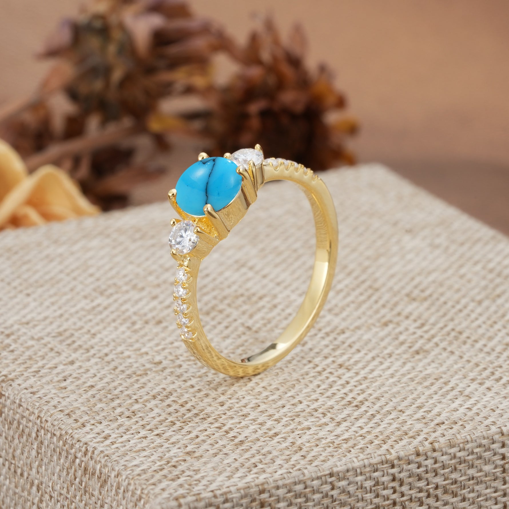 Classic 4 Prong Round Cut Turquoise Engagement Ring - Additional view