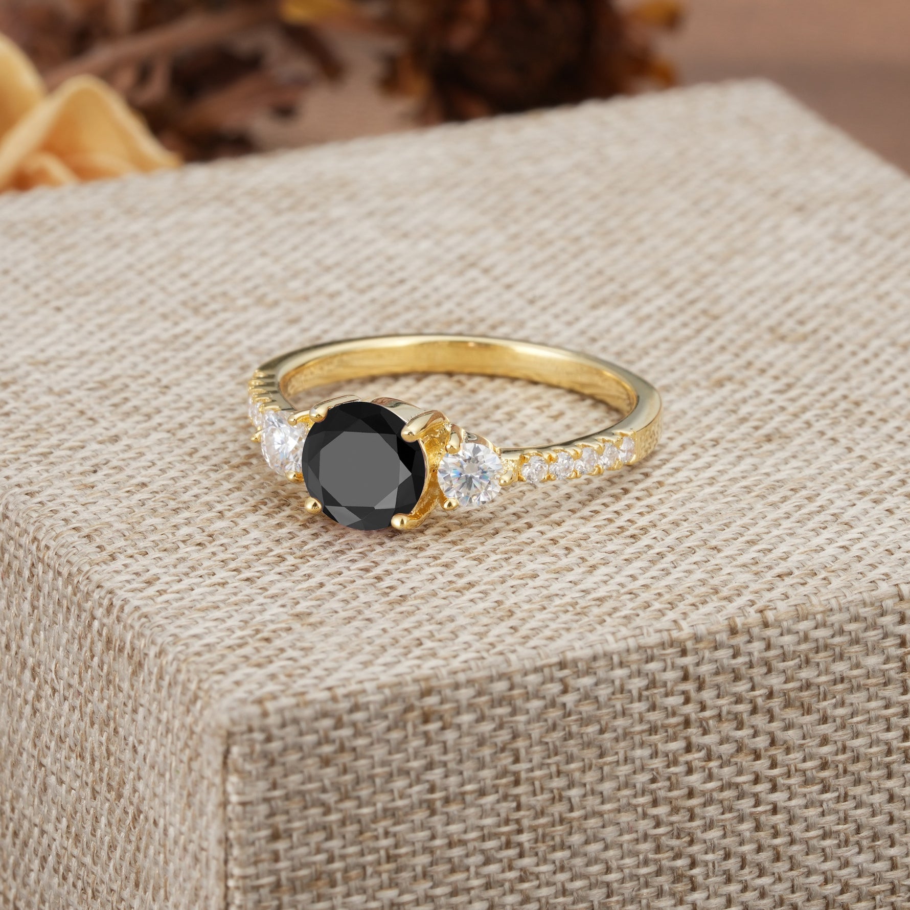 Classic 4 Prong Round Cut Black Onyx Engagement Ring - Additional view
