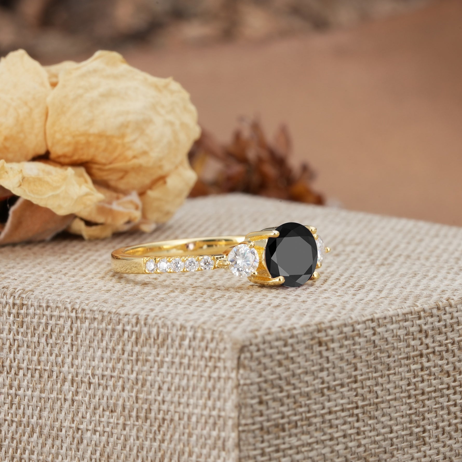 Classic 4 Prong Round Cut Black Onyx Engagement Ring - Additional view