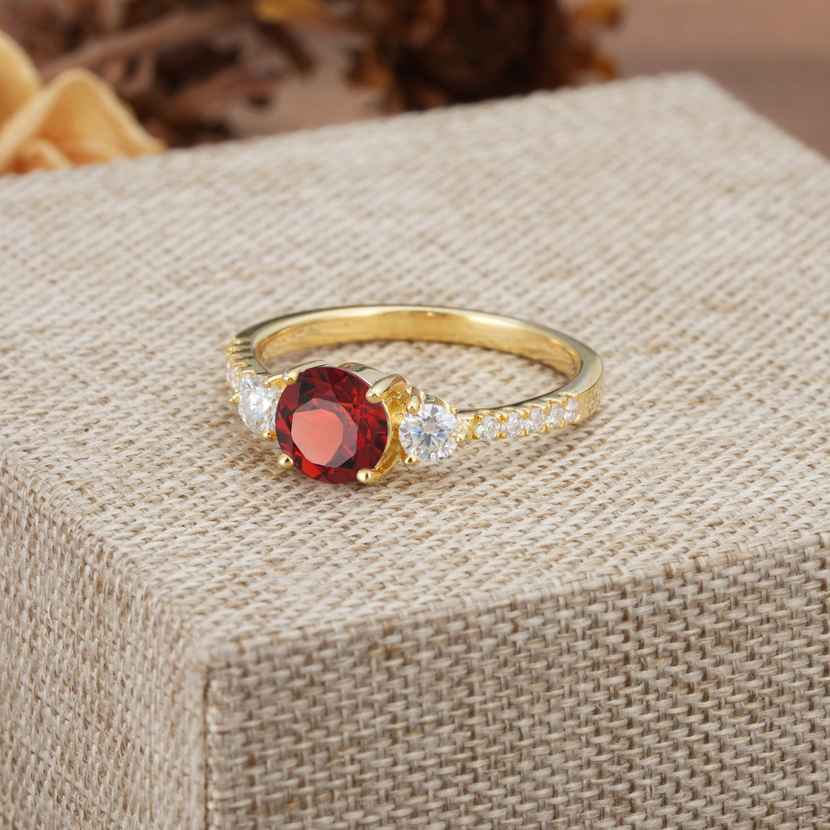 Classic 4 Prong Round Cut Garnet Engagement Ring - Additional view