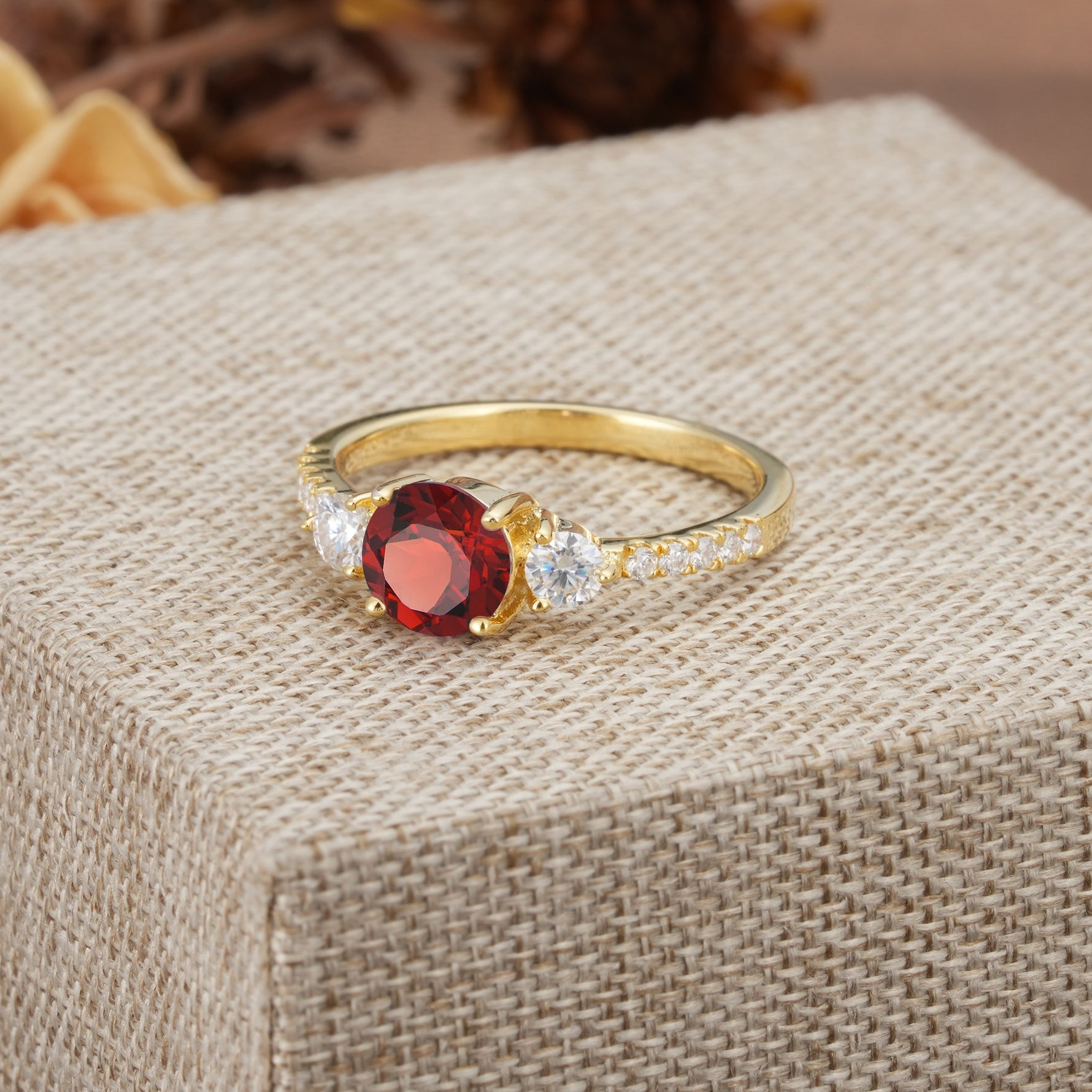 Classic 4 Prong Round Cut Garnet Engagement Ring - Additional view
