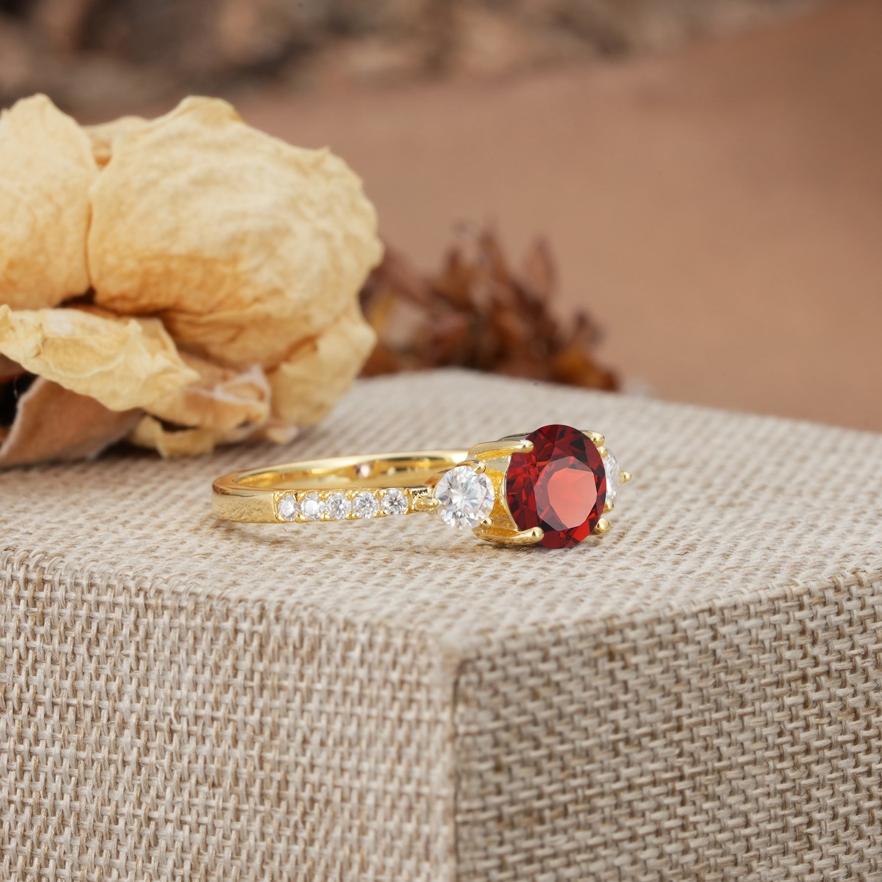 Classic 4 Prong Round Cut Garnet Engagement Ring - Additional view