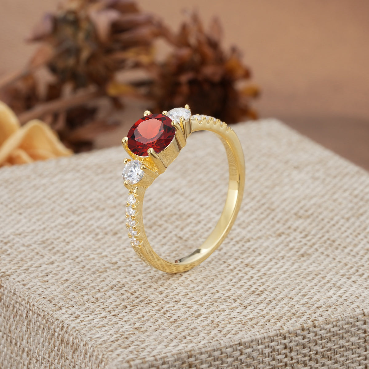 Classic 4 Prong Round Cut Garnet Engagement Ring - Additional view