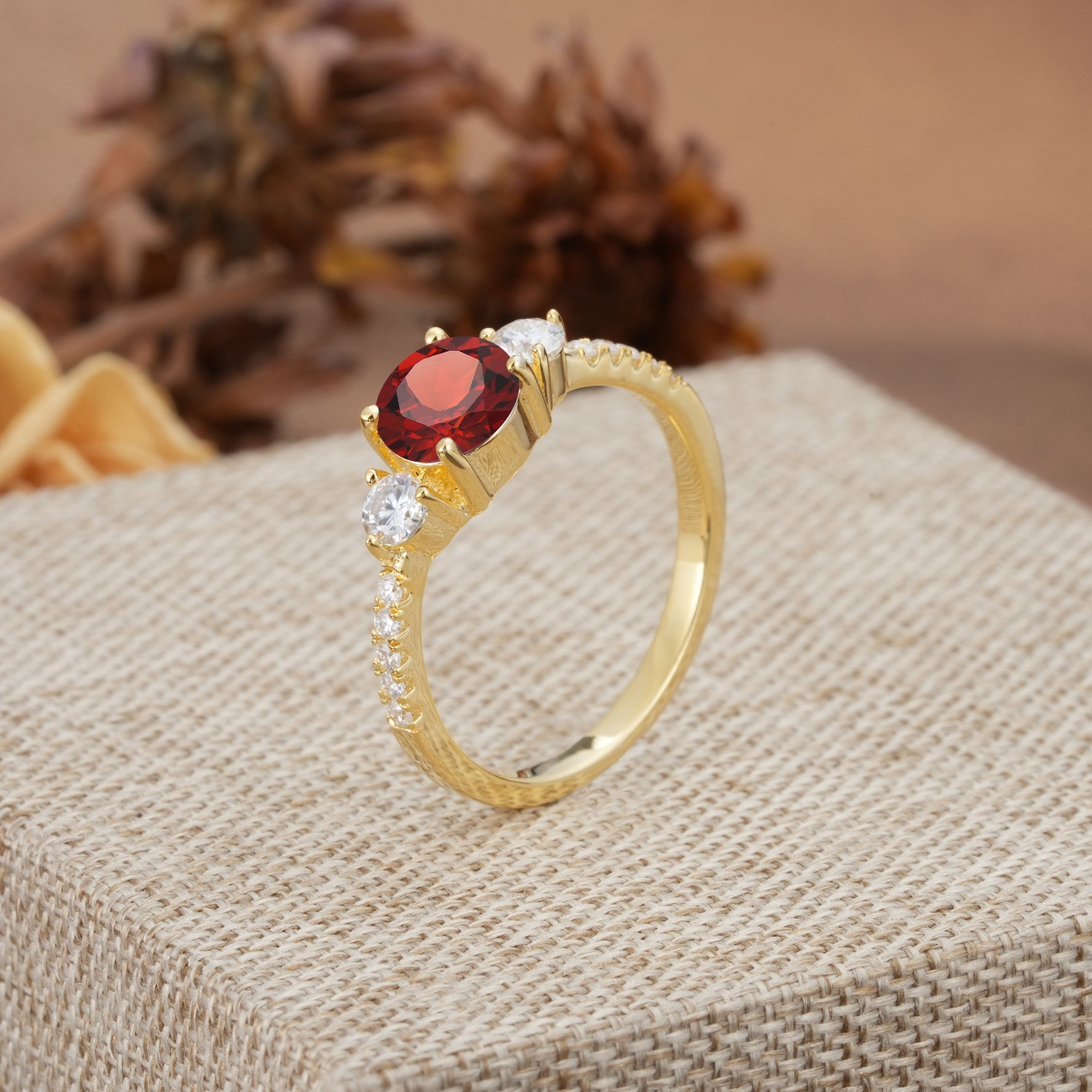 Classic 4 Prong Round Cut Garnet Engagement Ring - Additional view
