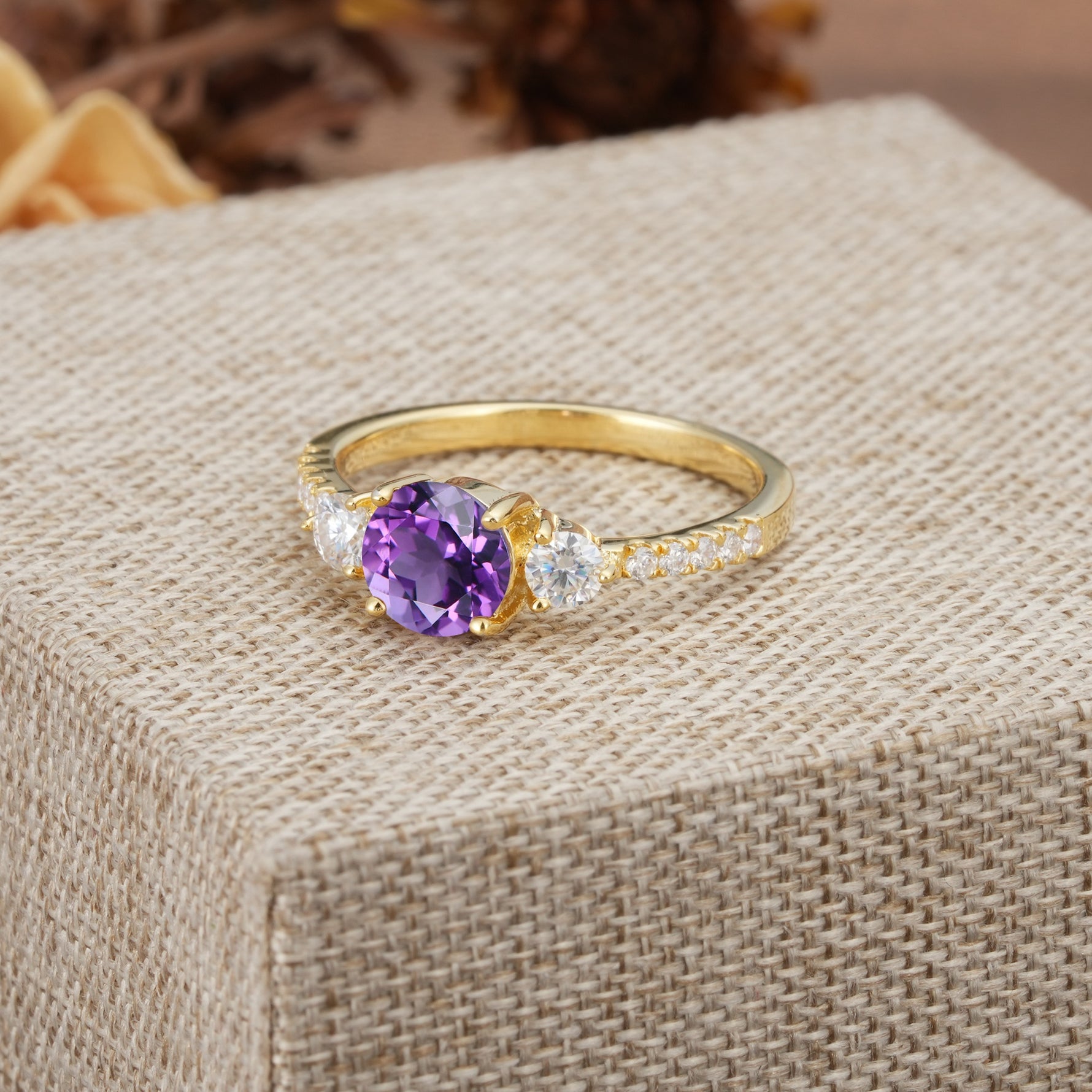 Classic 4 Prong Round Cut Amethyst Engagement Ring - Additional view