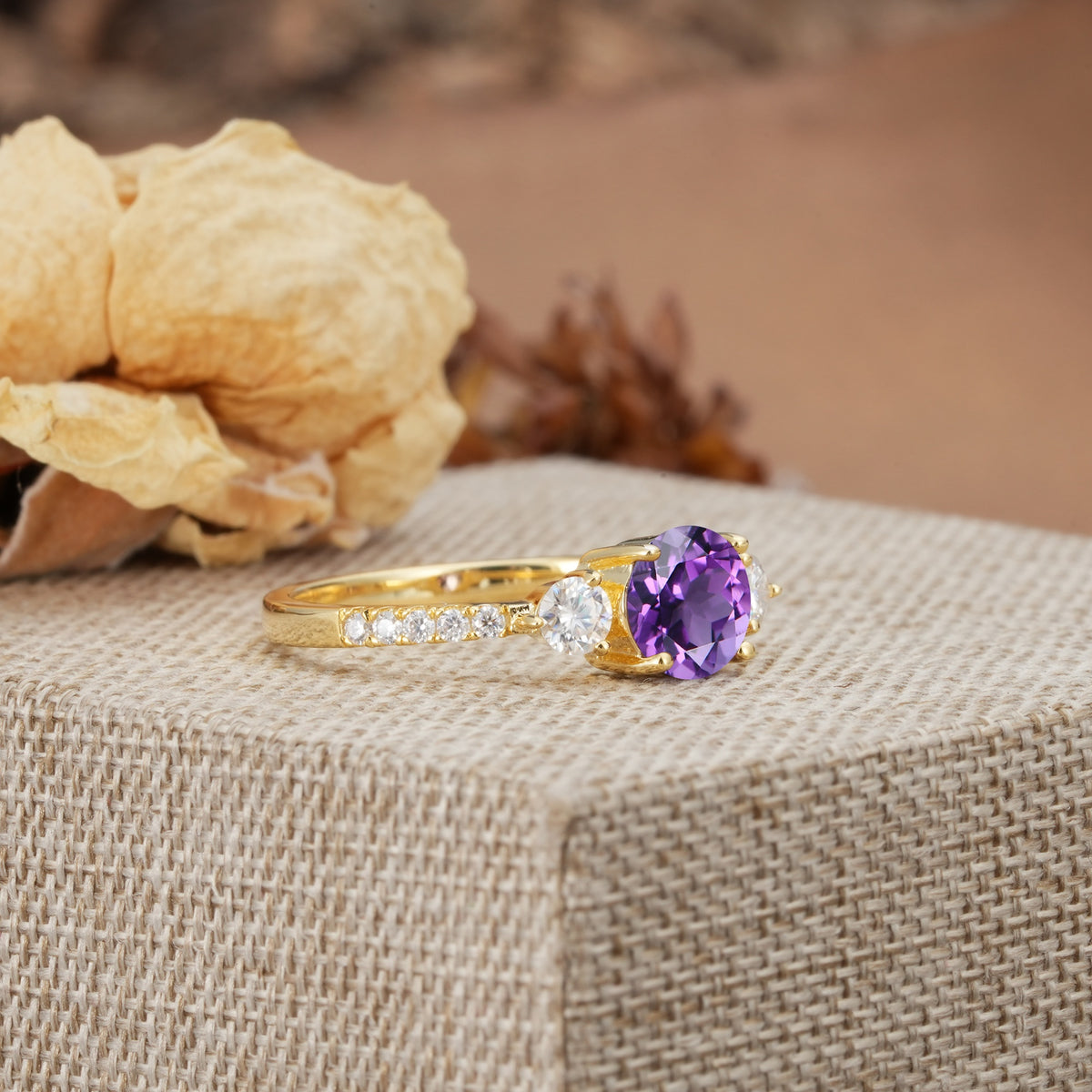 Classic 4 Prong Round Cut Amethyst Engagement Ring - Additional view