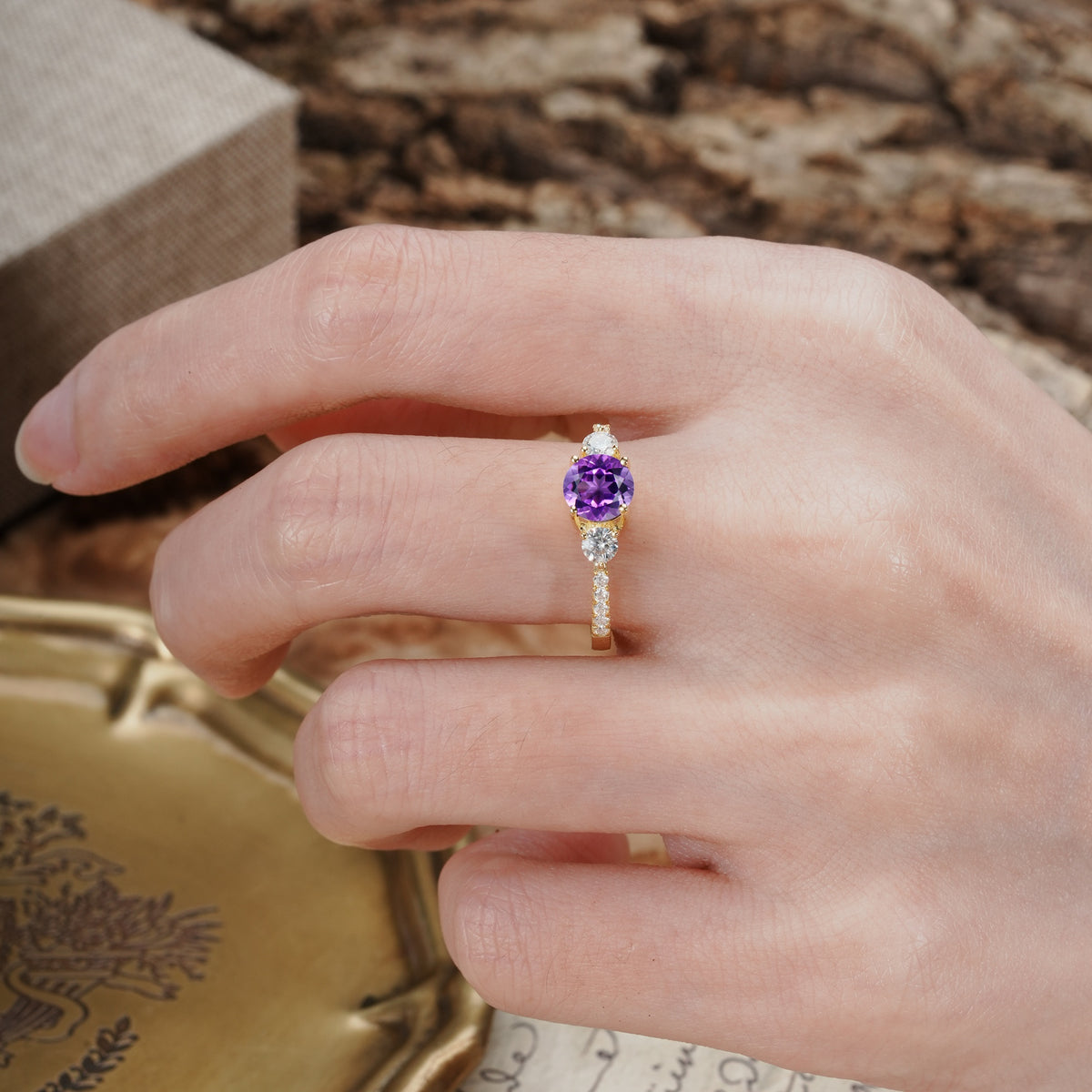 Classic 4 Prong Round Cut Amethyst Engagement Ring - Additional view