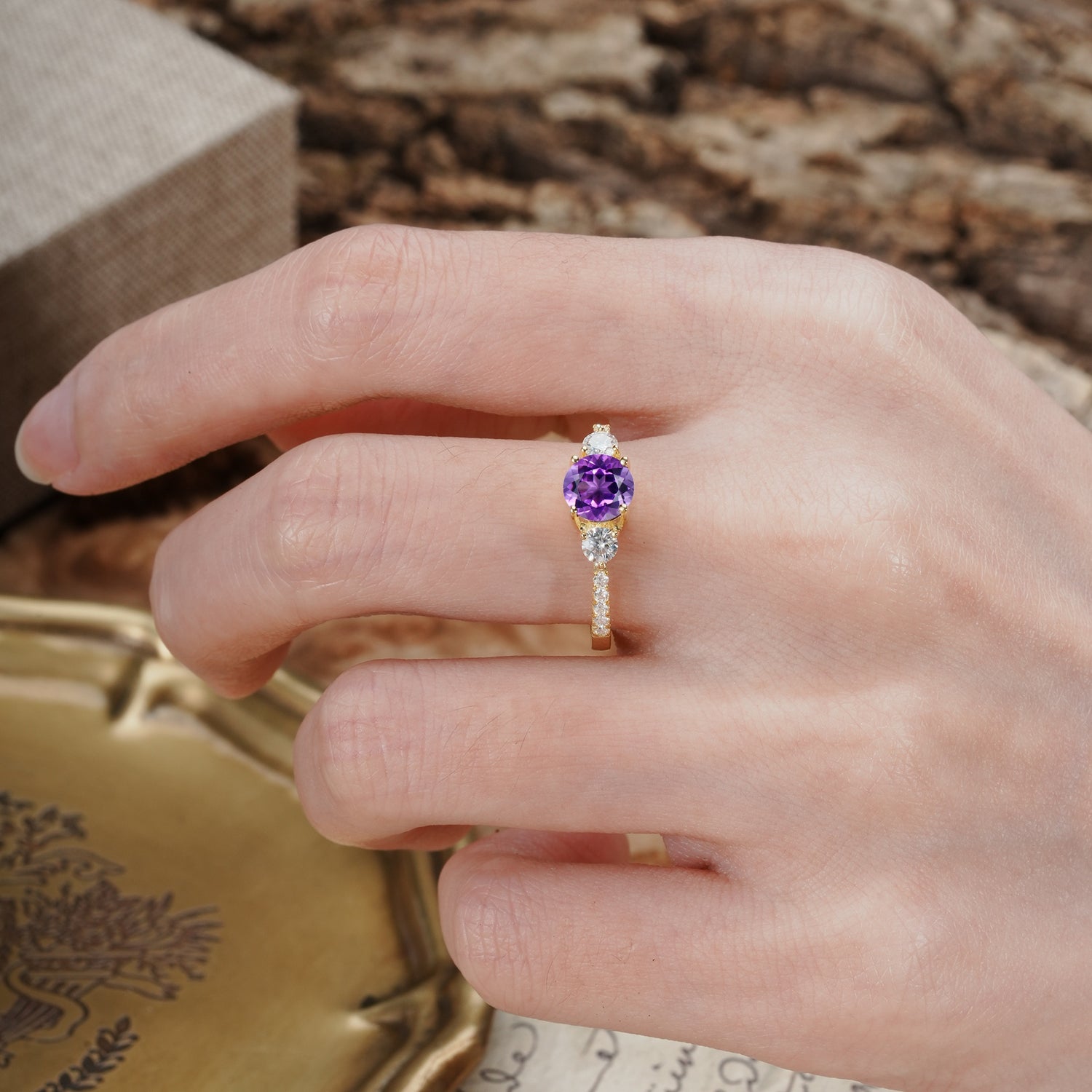 Classic 4 Prong Round Cut Amethyst Engagement Ring - Additional view