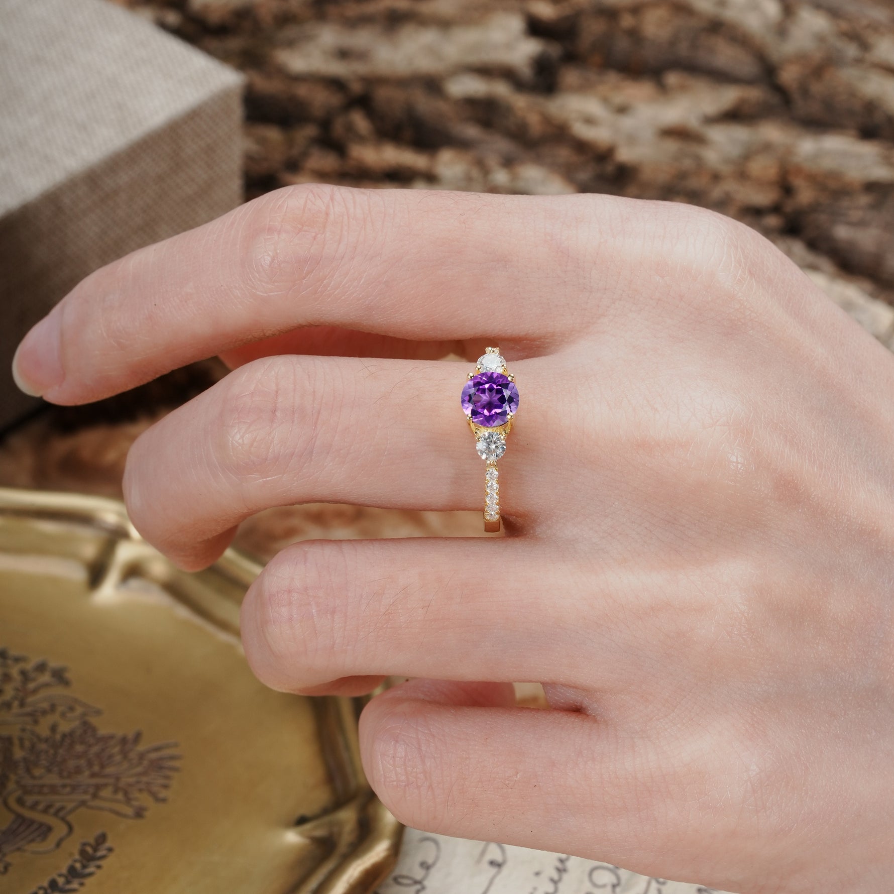 Classic 4 Prong Round Cut Amethyst Engagement Ring - Additional view