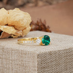 Classic 4 Prong Round Cut Emerald Engagement Ring - Additional view