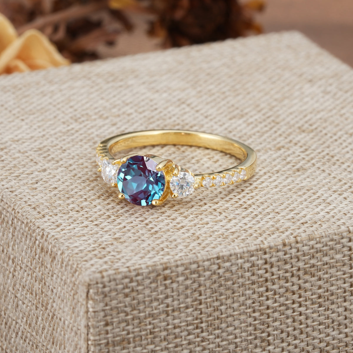 Classic 4 Prong Round Cut Alexandrite Engagement Ring - Additional view