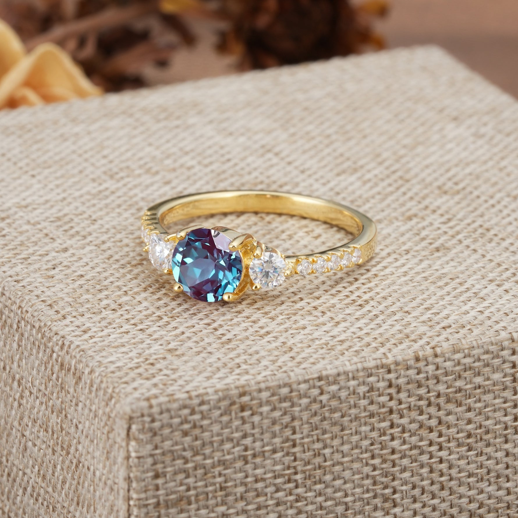 Classic 4 Prong Round Cut Alexandrite Engagement Ring - Additional view