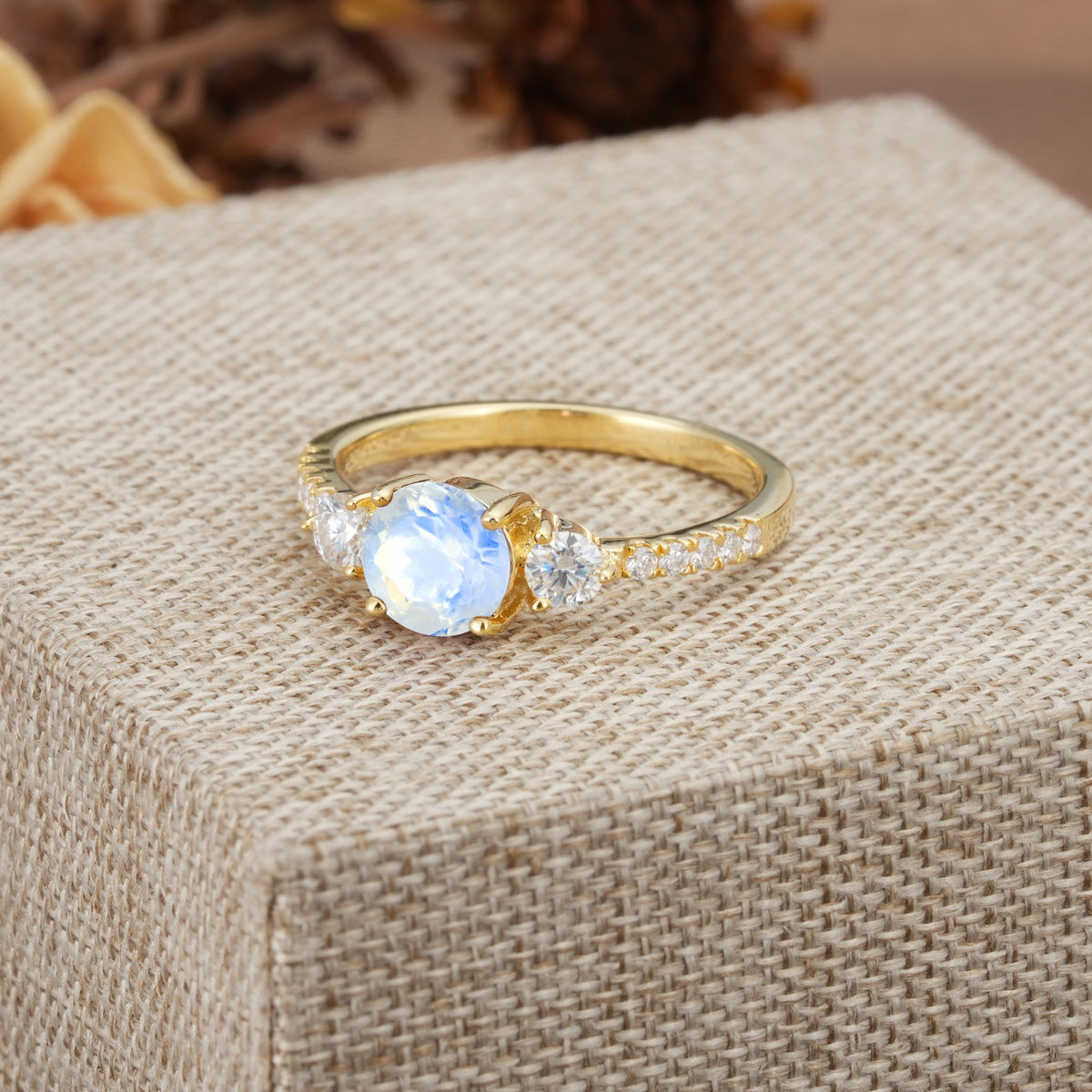 Classic 4 Prong Round Cut Moonstone Engagement Ring - Additional view