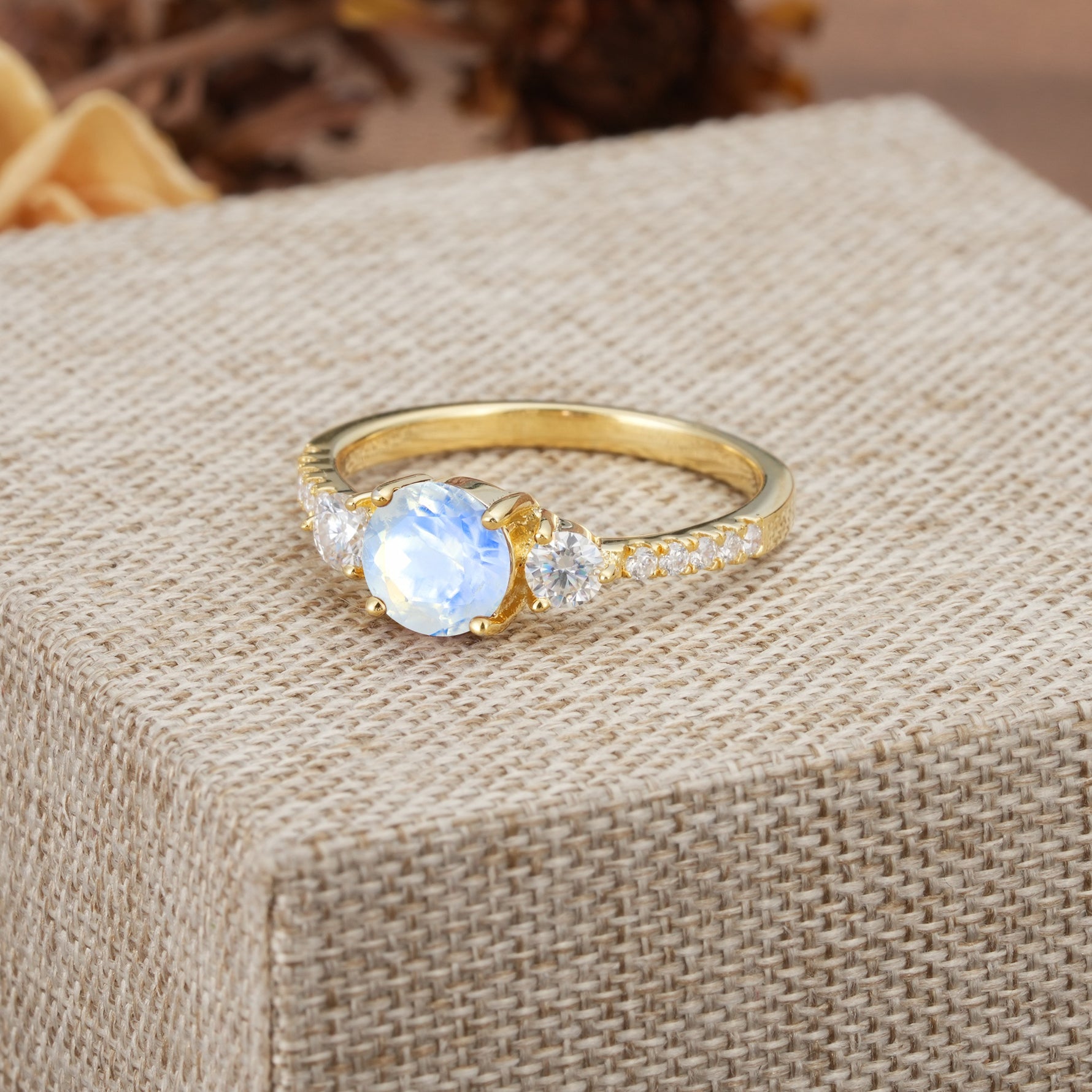 Classic 4 Prong Round Cut Moonstone Engagement Ring - Additional view