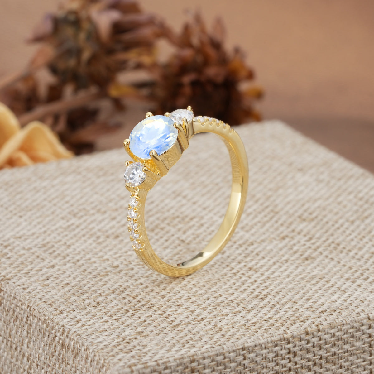 Classic 4 Prong Round Cut Moonstone Engagement Ring - Additional view