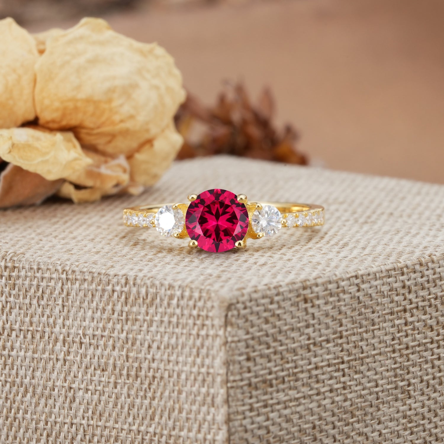 Classic 4 Prong Round Cut Ruby Engagement Ring - Additional view