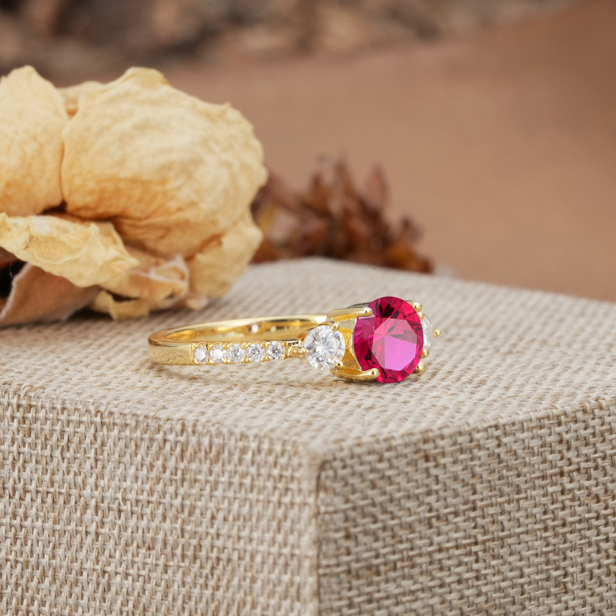 Classic 4 Prong Round Cut Ruby Engagement Ring - Additional view