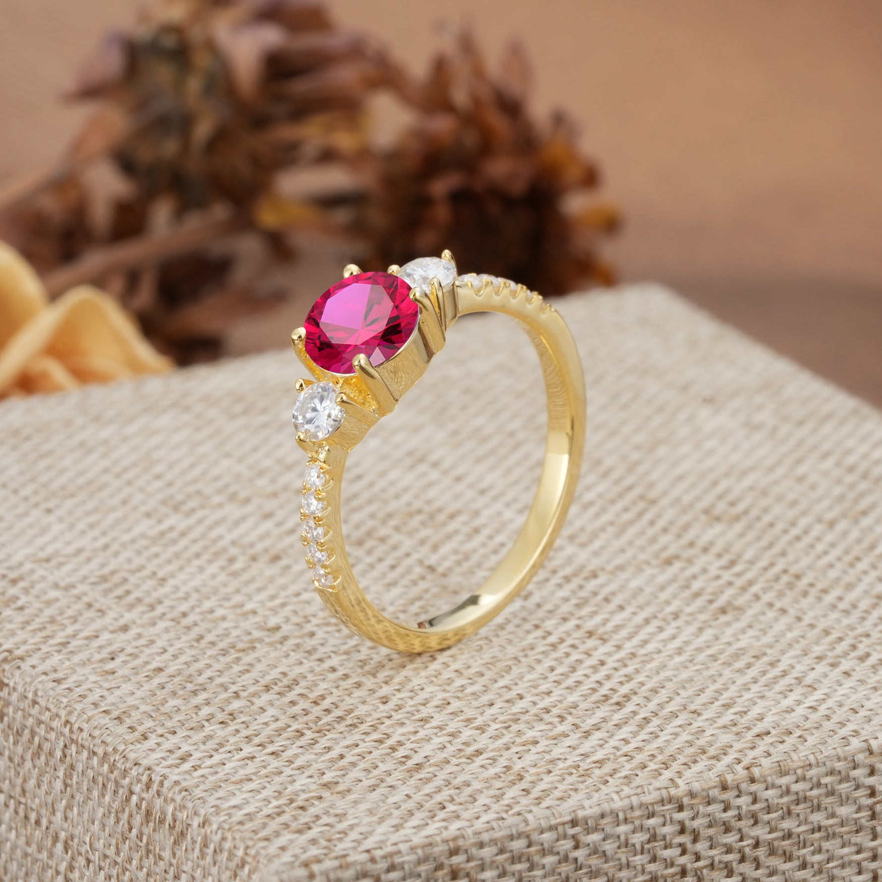 Classic 4 Prong Round Cut Ruby Engagement Ring - Additional view