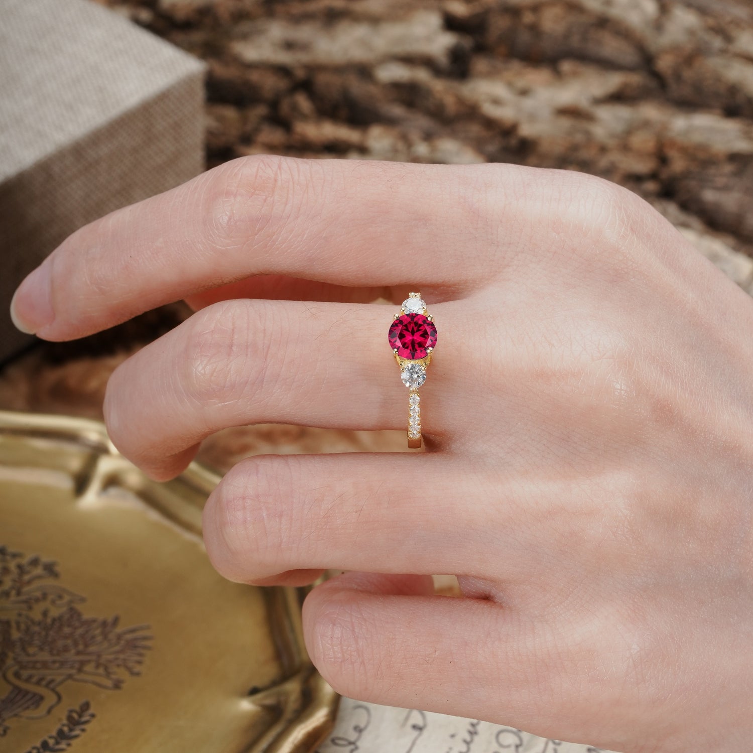 Classic 4 Prong Round Cut Ruby Engagement Ring - Additional view