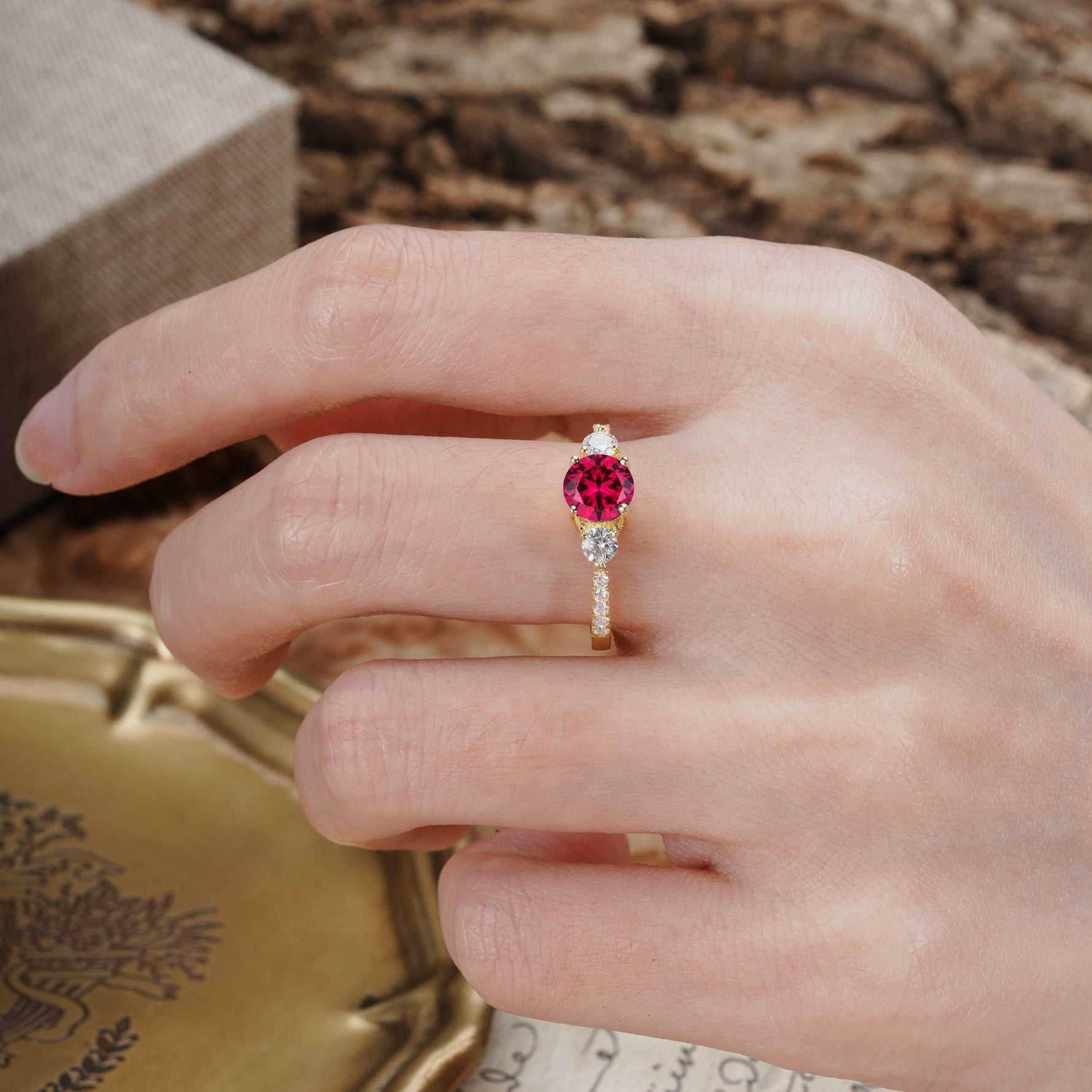 Classic 4 Prong Round Cut Ruby Engagement Ring - Additional view