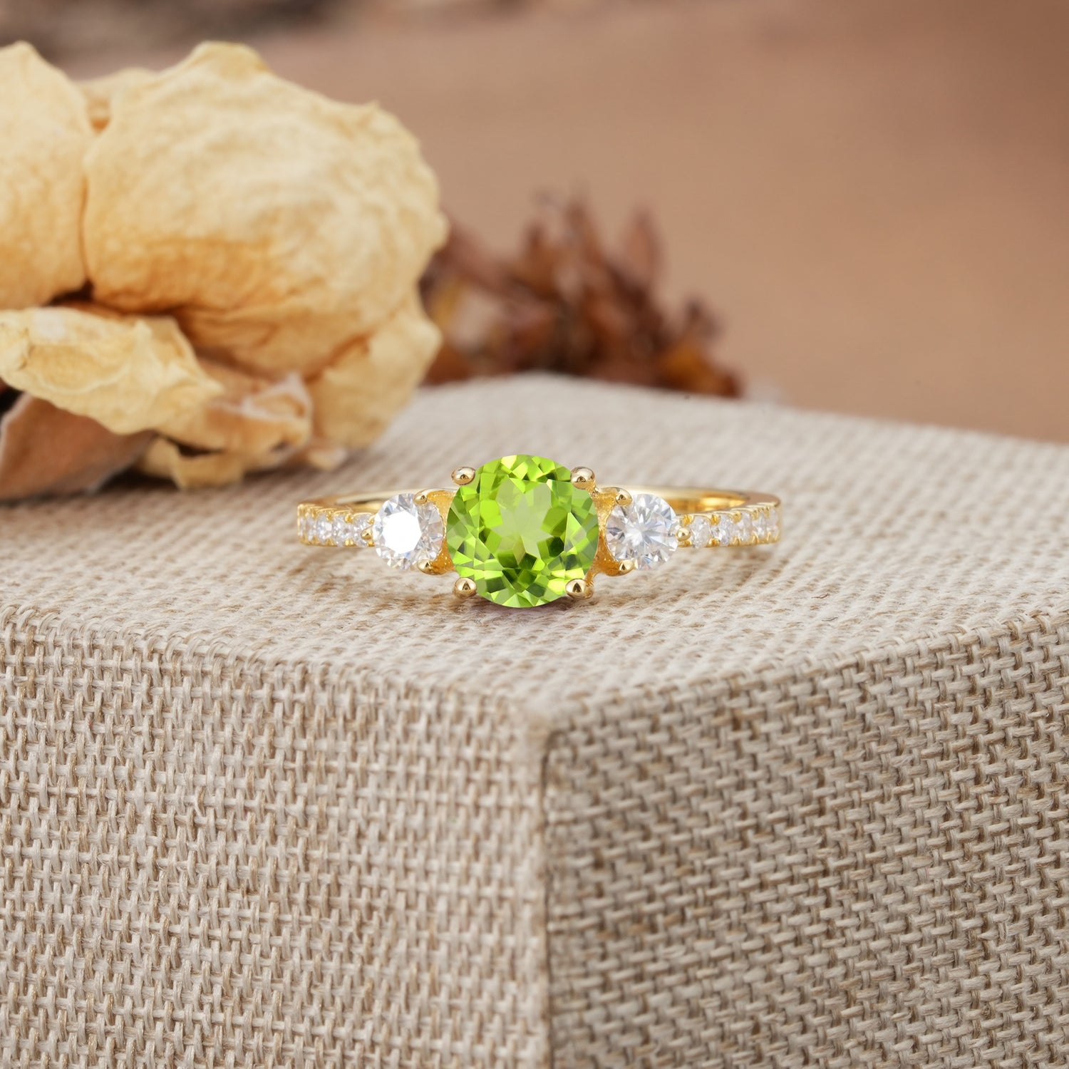 Classic 4 Prong Round Cut Peridot Engagement Ring - Additional view