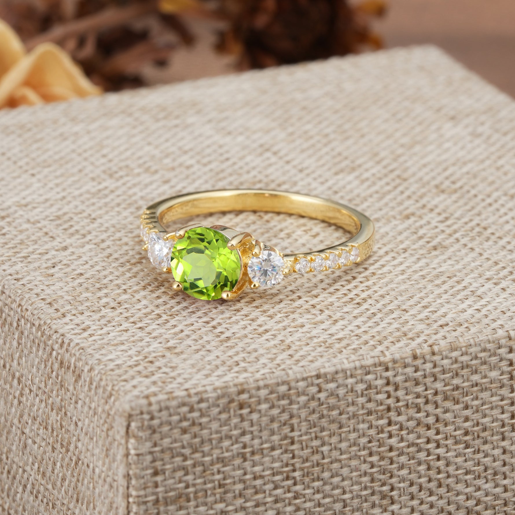 Classic 4 Prong Round Cut Peridot Engagement Ring - Additional view