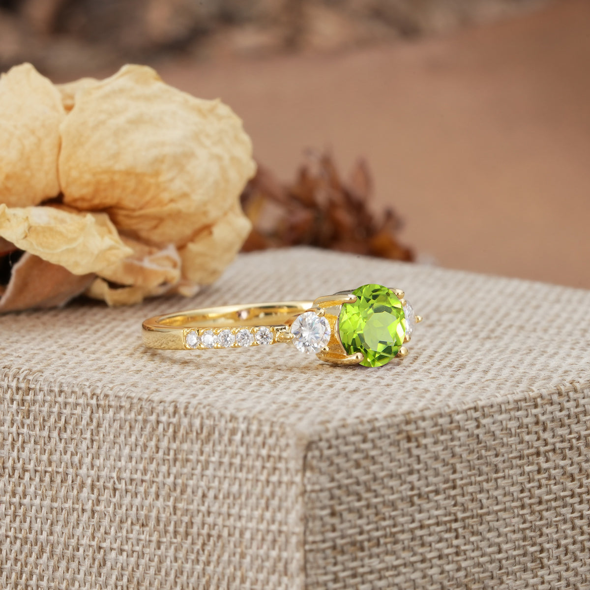 Classic 4 Prong Round Cut Peridot Engagement Ring - Additional view