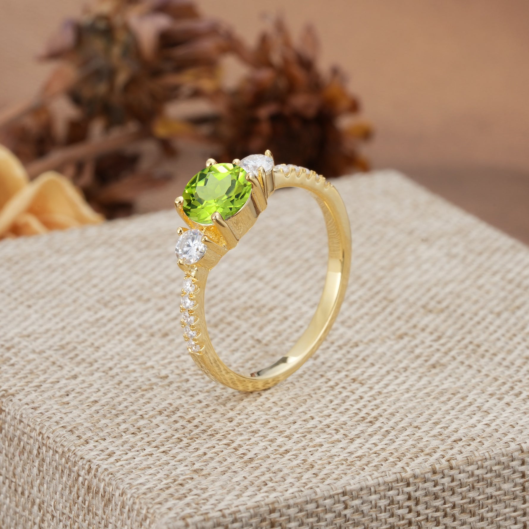 Classic 4 Prong Round Cut Peridot Engagement Ring - Additional view