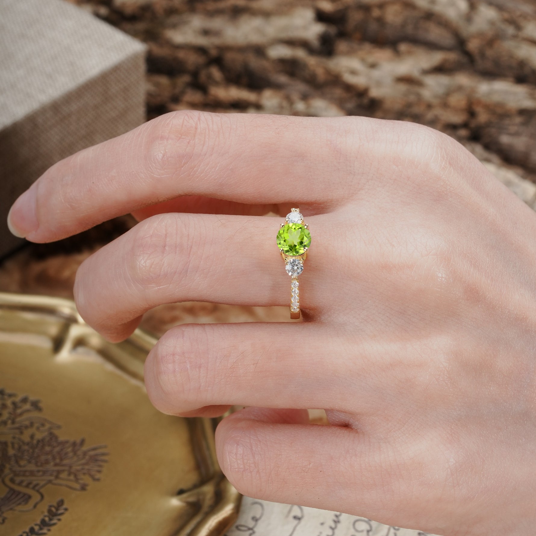 Classic 4 Prong Round Cut Peridot Engagement Ring - Additional view