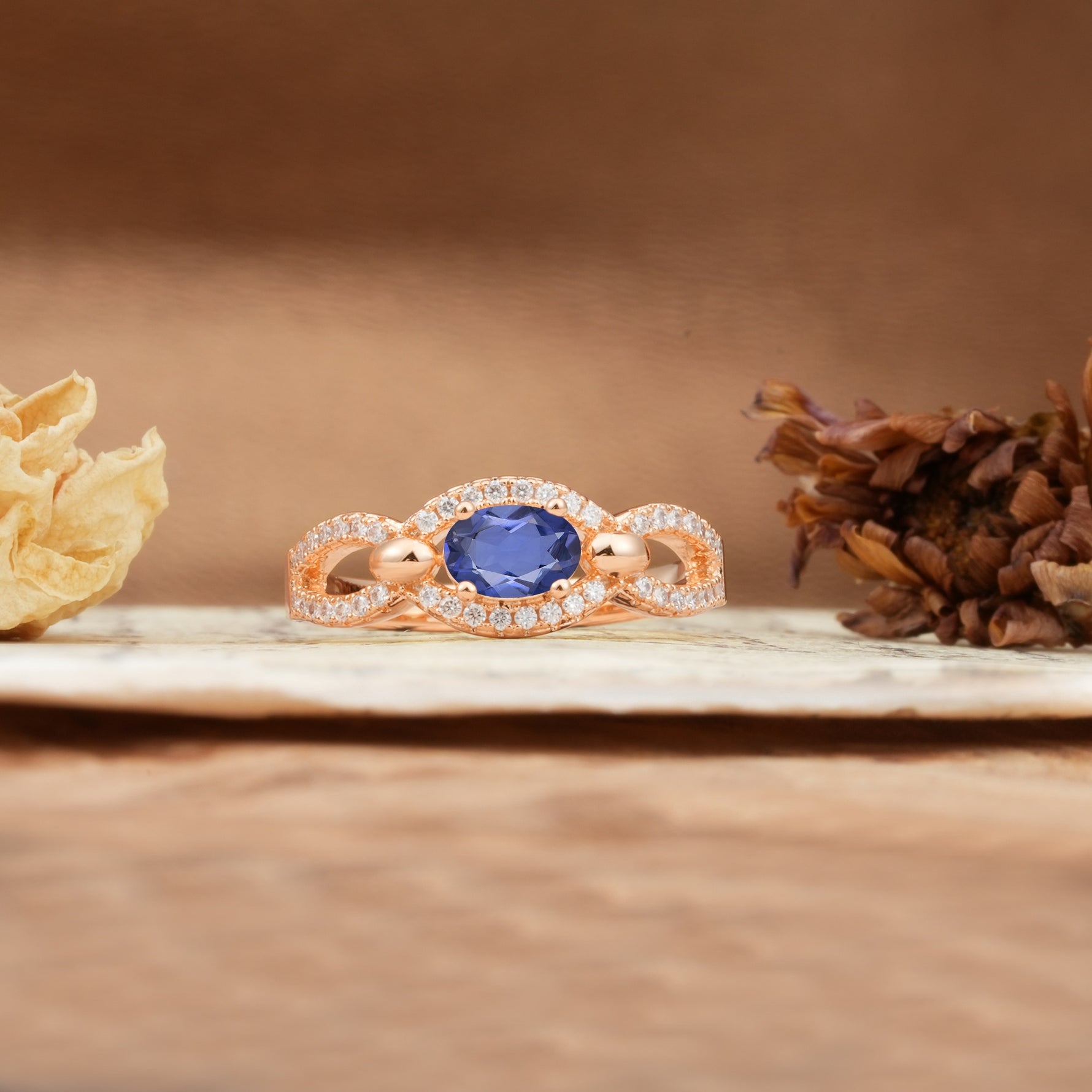 Luxurious And Unique 4 Prong Oval Cut Tanzanite Engagement Ring - Additional view