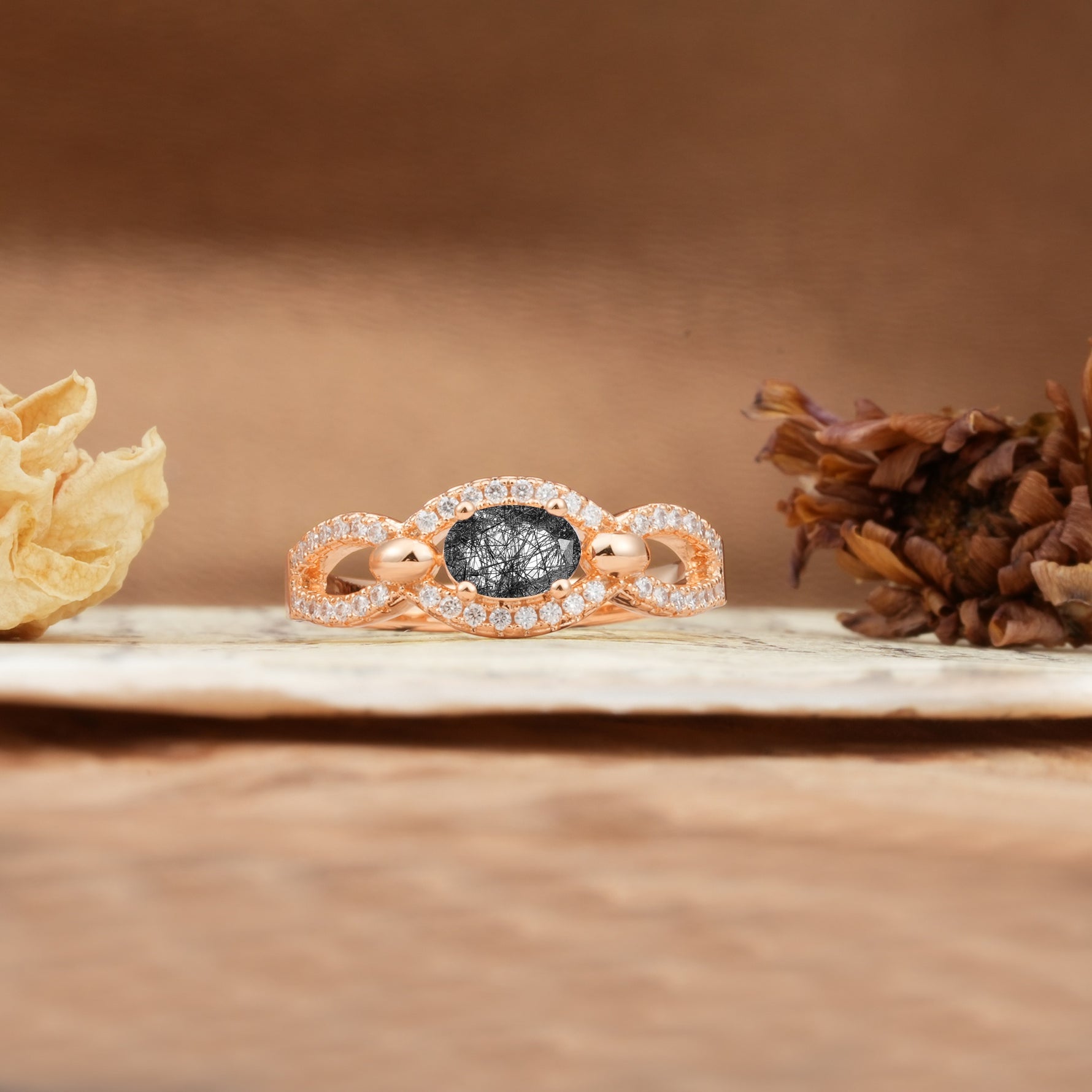 Luxurious And Unique 4 Prong Oval Cut Black Rutilated Quartz Engagement Ring - Additional view