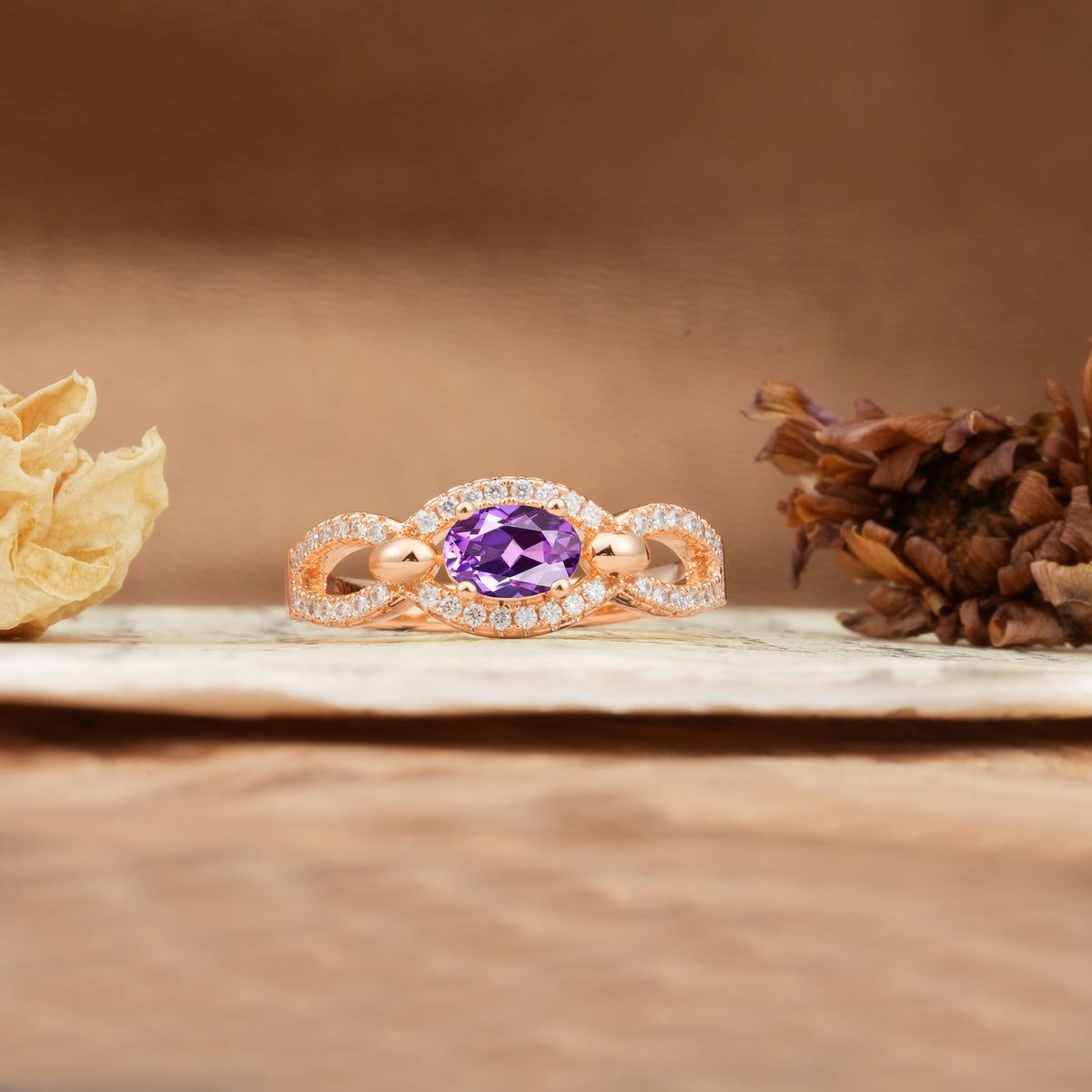 Luxurious And Unique 4 Prong Oval Cut Amethyst Engagement Ring - Additional view