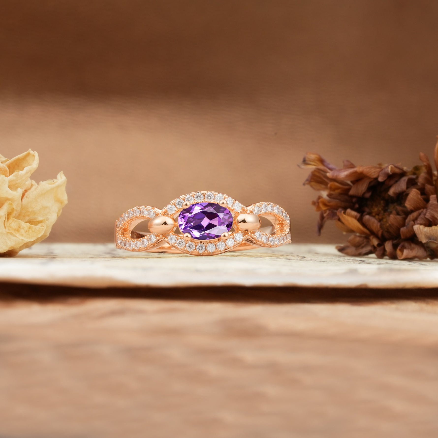 Luxurious And Unique 4 Prong Oval Cut Amethyst Engagement Ring - Additional view