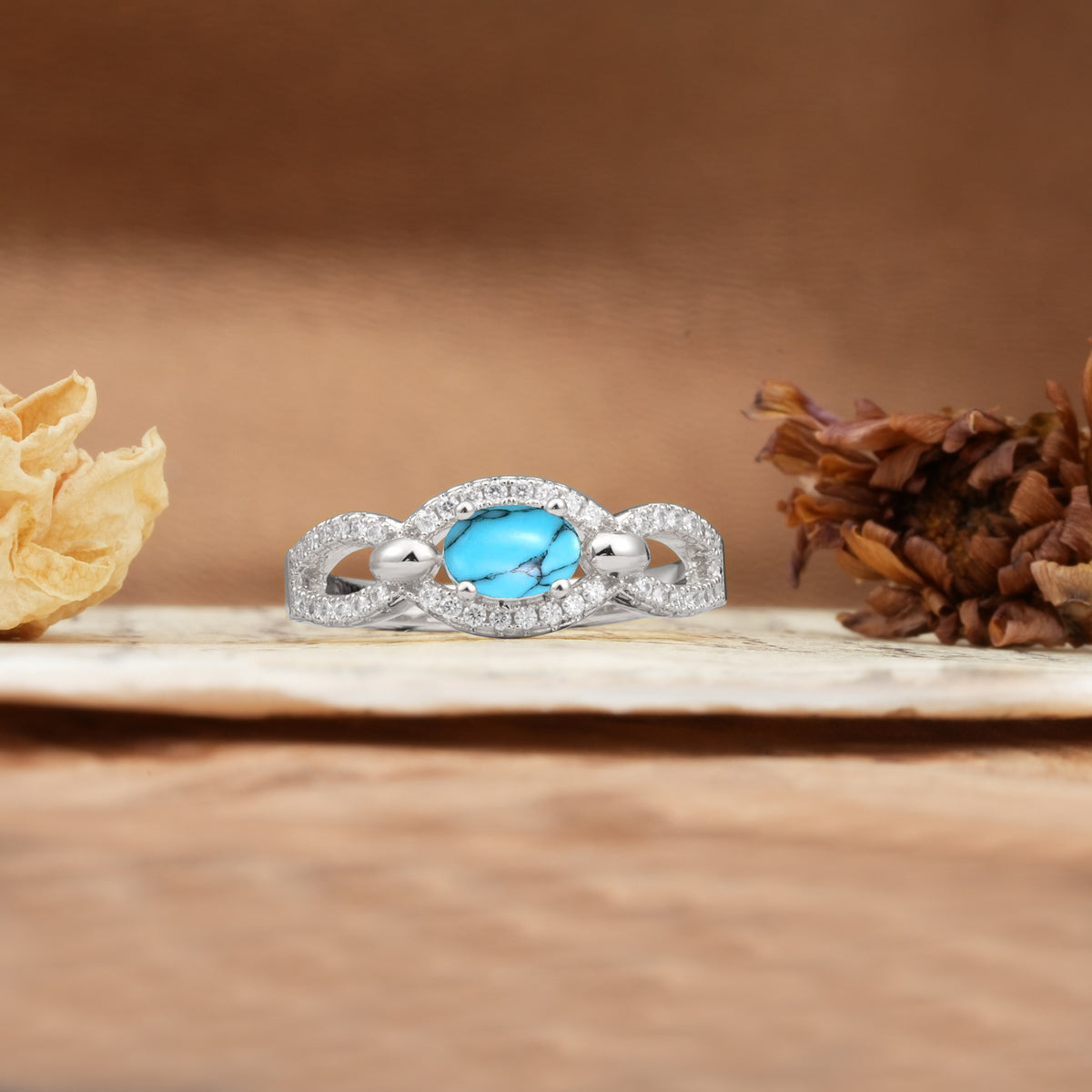 Luxurious And Unique 4 Prong Oval Cut Turquoise Engagement Ring - Additional view