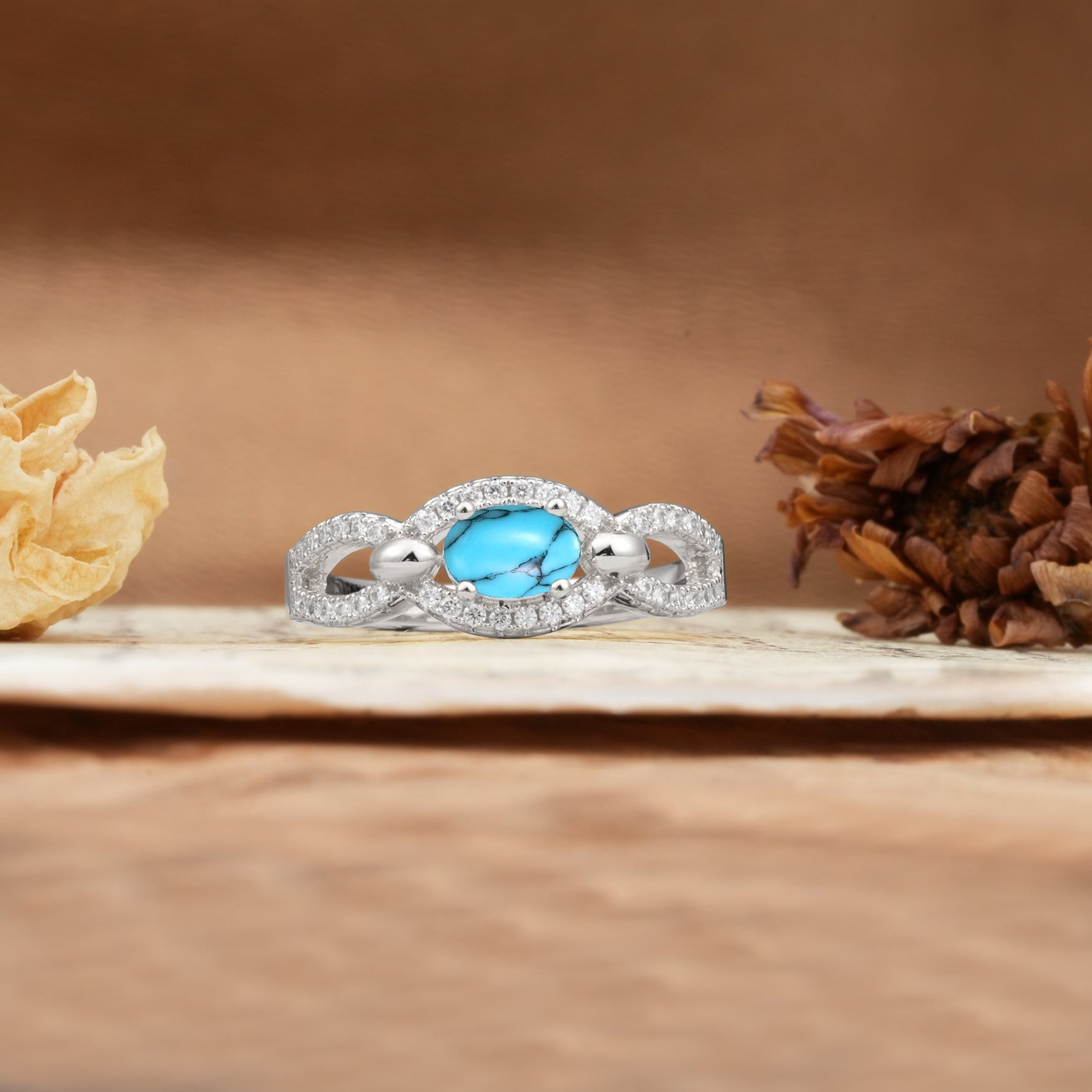 Luxurious And Unique 4 Prong Oval Cut Turquoise Engagement Ring - Additional view