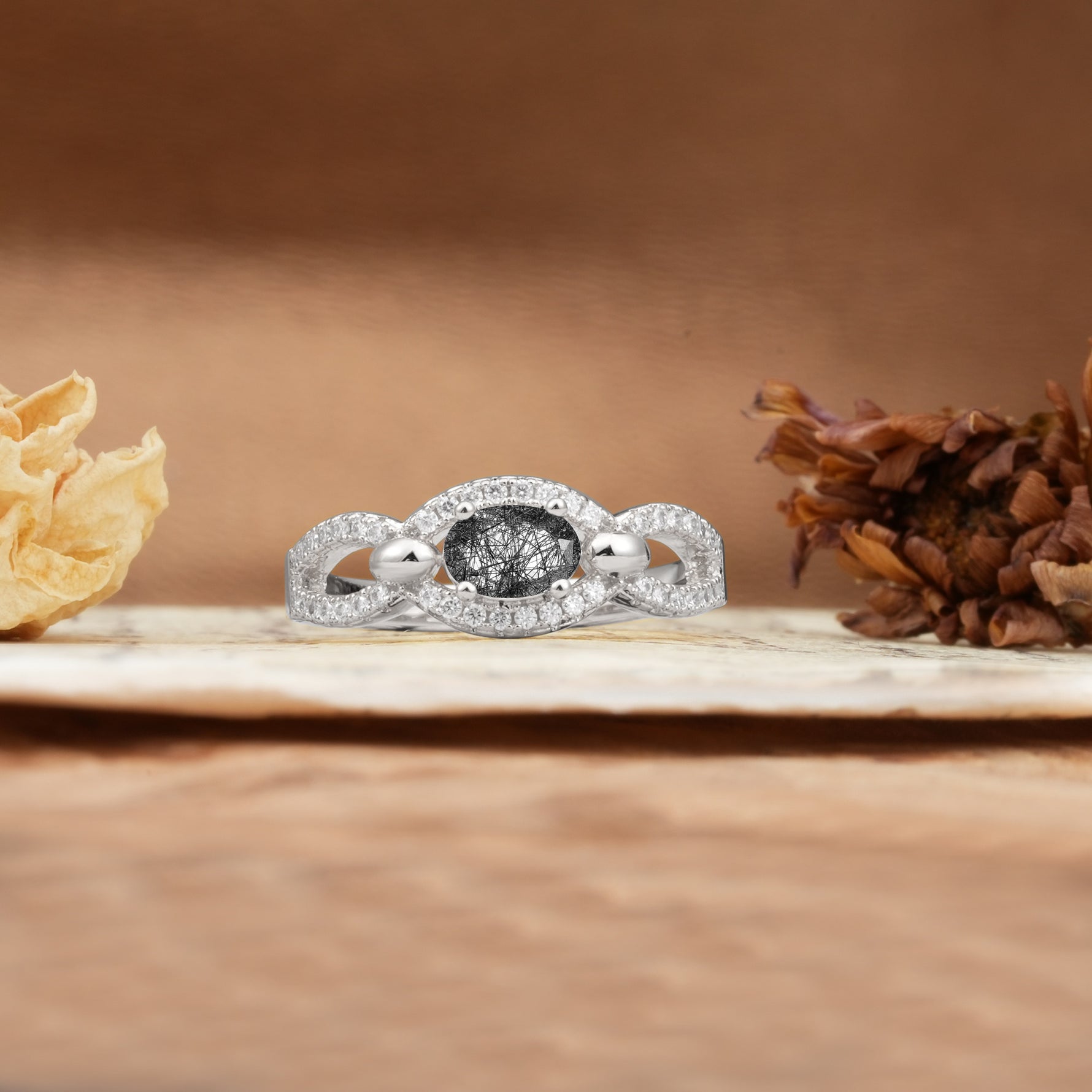 Luxurious And Unique 4 Prong Oval Cut Black Rutilated Quartz Engagement Ring - Additional view