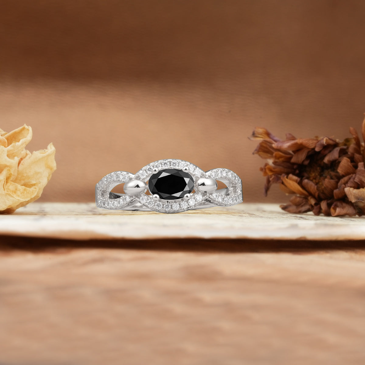 Luxurious And Unique 4 Prong Oval Cut Black Onyx Engagement Ring - Additional view