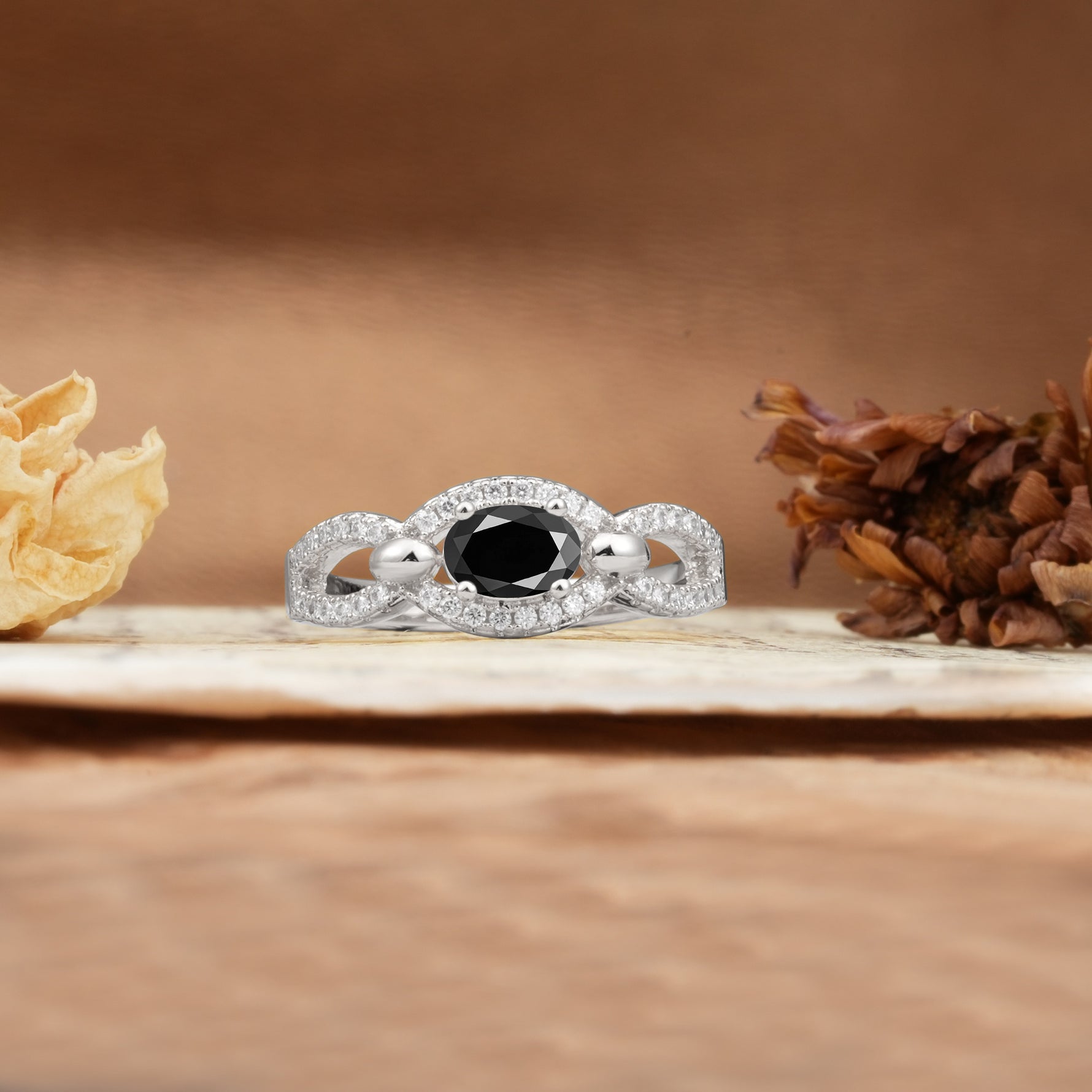 Luxurious And Unique 4 Prong Oval Cut Black Onyx Engagement Ring - Additional view