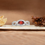 Luxurious And Unique 4 Prong Oval Cut Garnet Engagement Ring - Additional view
