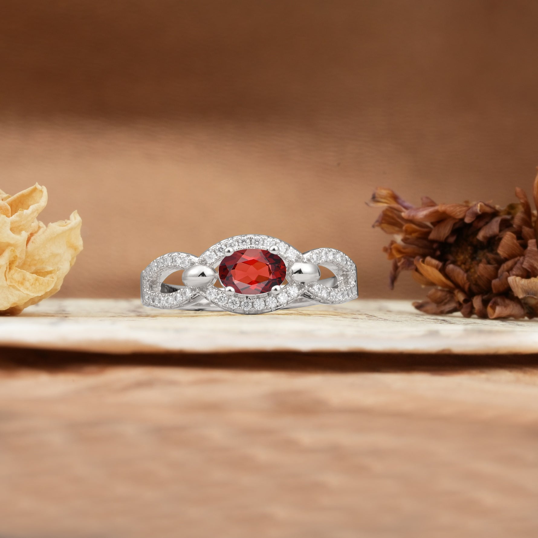 Luxurious And Unique 4 Prong Oval Cut Garnet Engagement Ring - Additional view