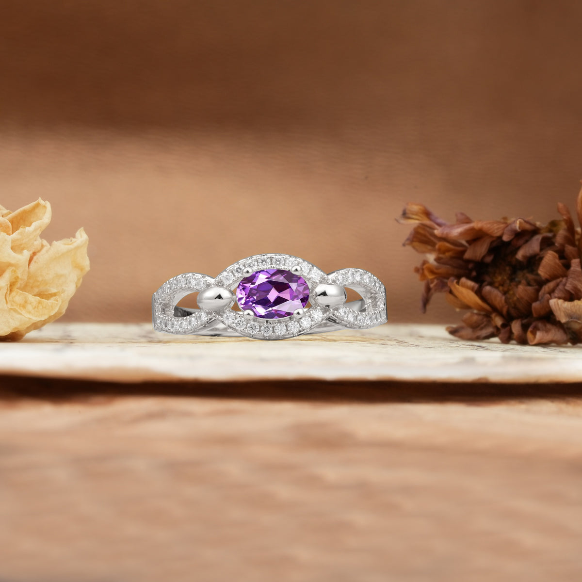 Luxurious And Unique 4 Prong Oval Cut Amethyst Engagement Ring - Additional view