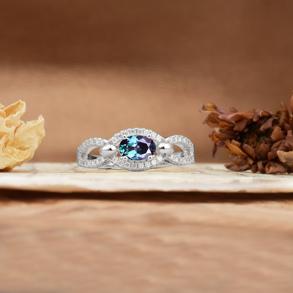 Luxurious And Unique 4 Prong Oval Cut Alexandrite Engagement Ring - Additional view
