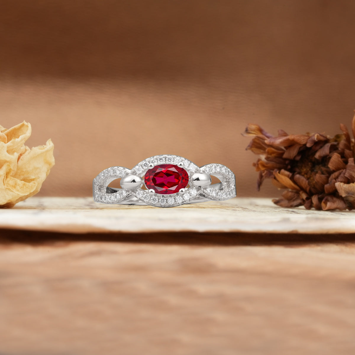 Luxurious And Unique 4 Prong Oval Cut Ruby Engagement Ring - Additional view