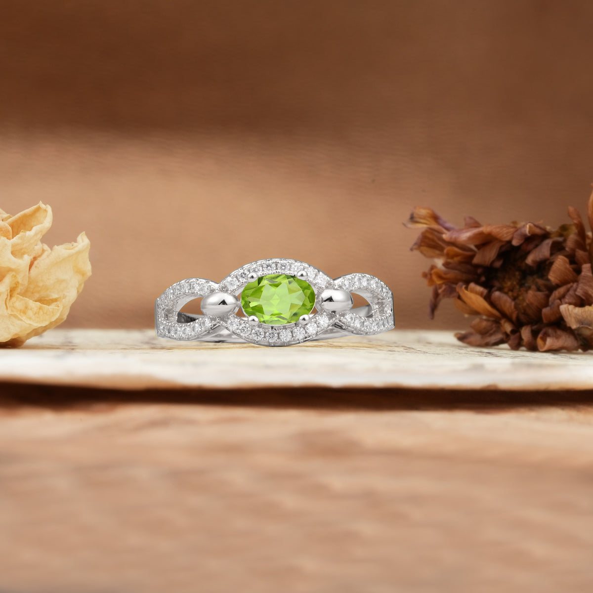 Luxurious And Unique 4 Prong Oval Cut Peridot Engagement Ring - Additional view