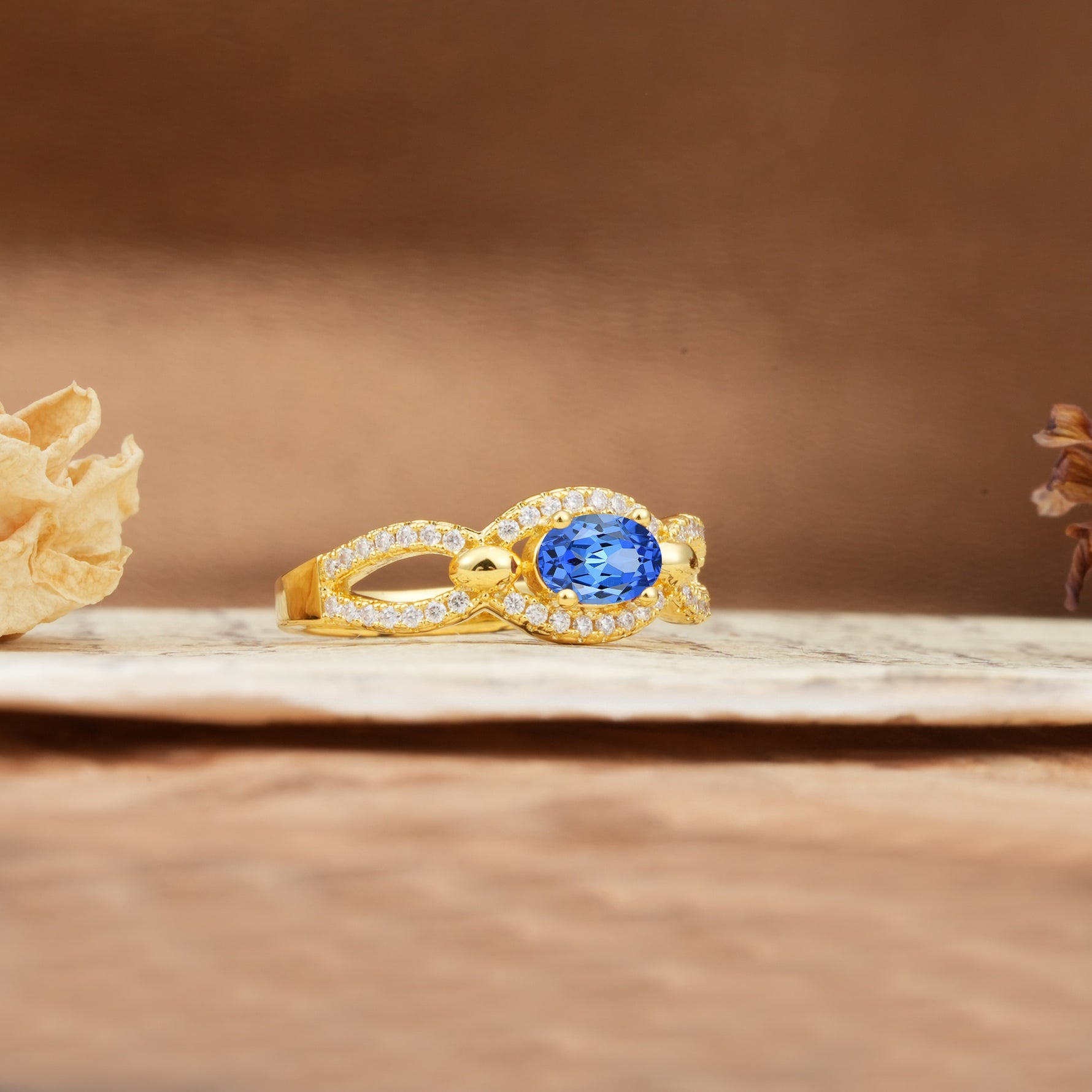Luxurious And Unique 4 Prong Oval Cut Sapphire Engagement Ring - Additional view